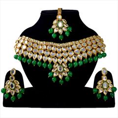 Green color Necklace in Metal Alloy studded with CZ Diamond, Kundan & Gold Rodium Polish : 1571969