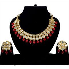 Red and Maroon color Necklace in Metal Alloy studded with CZ Diamond, Kundan & Gold Rodium Polish : 1571971
