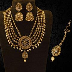 Beige and Brown color Necklace in Brass, Copper, Metal Alloy studded with CZ Diamond & Gold Rodium Polish : 1572633