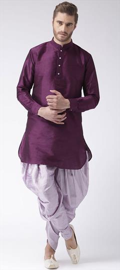 Purple and Violet color Dhoti Kurta in Dupion Silk fabric with Thread work : 1573212
