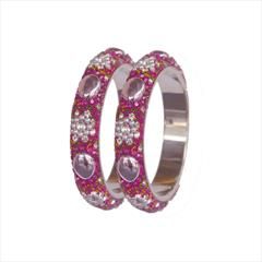 Purple and Violet color Bangles in Brass studded with CZ Diamond, Kundan & Enamel : 1574132