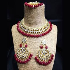 Red and Maroon color Necklace in Metal Alloy studded with CZ Diamond, Kundan & Gold Rodium Polish : 1574493