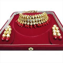 Red and Maroon color Necklace in Metal Alloy studded with CZ Diamond, Kundan & Gold Rodium Polish : 1574495