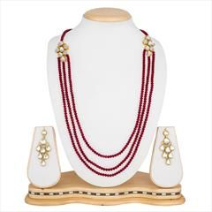 Red and Maroon, White and Off White color Necklace in Metal Alloy studded with Kundan & Enamel : 1574589