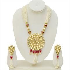 Gold color Necklace in Copper studded with Kundan, Pearl & Gold Rodium Polish : 1575069