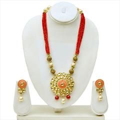 Red and Maroon color Necklace in Copper studded with Kundan, Pearl & Gold Rodium Polish : 1575077
