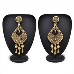 Red and Maroon color Earrings in Metal Alloy studded with Kundan, Pearl & Gold Rodium Polish : 1575535