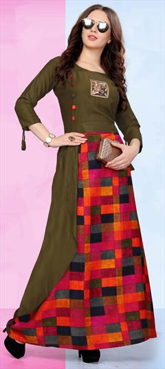 Casual Multicolor color Kurti in Rayon fabric with Long, Straight Line Cut Dana, Embroidered, Printed, Zardozi work : 1575701