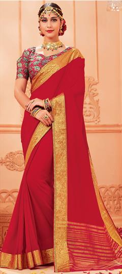 Casual Red and Maroon color Saree in Chiffon fabric with Classic Border work : 1576073