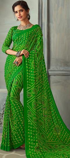 Casual Green color Saree in Chiffon fabric with Classic Printed work : 1578072