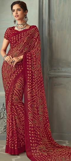 Casual Red and Maroon color Saree in Chiffon fabric with Classic Printed work : 1578074