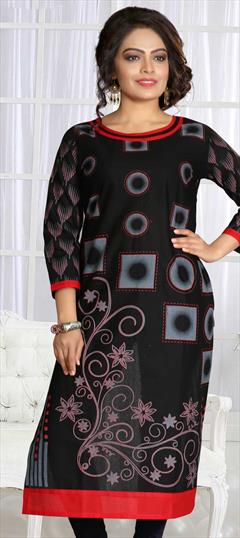 Casual Black and Grey color Kurti in Cotton fabric with Straight Printed work : 1578146