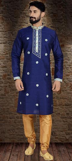 Blue color Kurta Pyjamas in Dupion Silk fabric with Thread work : 1579560