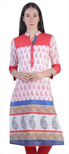 Casual, Summer White and Off White color Kurti in Cotton fabric with Long Sleeve, Straight Printed work : 1579820