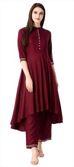 Party Wear Red and Maroon color Tunic with Bottom in Rayon fabric with Gota Patti work : 1581265