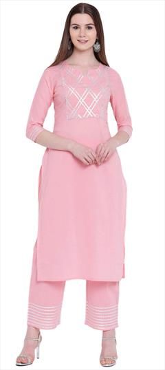 Party Wear Pink and Majenta color Tunic with Bottom in Rayon fabric with Gota Patti work : 1581269