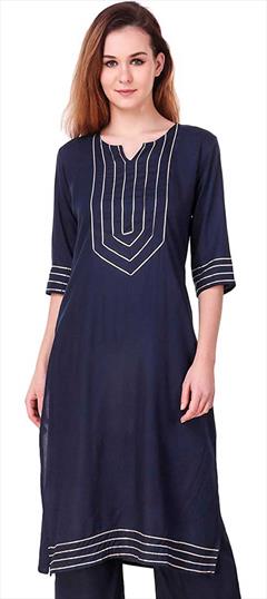 Casual Blue color Kurti in Rayon fabric with Straight Gota Patti work : 1581323