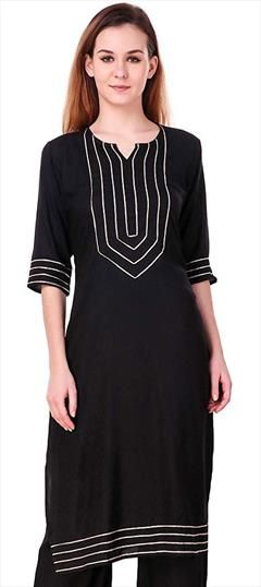 Casual Black and Grey color Kurti in Rayon fabric with Straight Gota Patti work : 1581324