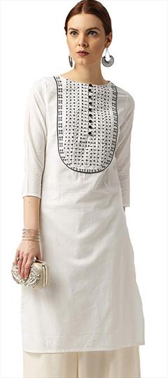 Casual White and Off White color Kurti in Rayon fabric with Straight Embroidered, Thread work : 1581326