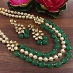Green color Necklace in Metal Alloy studded with CZ Diamond, Kundan & Gold Rodium Polish : 1581561