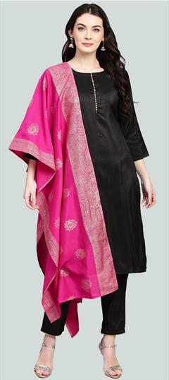 Party Wear Black and Grey color Salwar Kameez in Poly Silk fabric with Straight Gota Patti work : 1581797