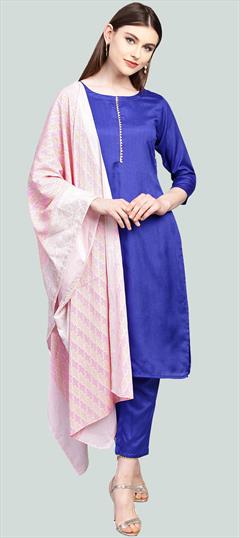 Party Wear Blue color Salwar Kameez in Poly Silk fabric with Straight Gota Patti work : 1581800