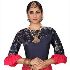 Blue color Blouse in Bangalore Silk, Satin Silk fabric with Thread work : 1582253