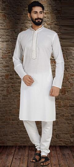 White and Off White color Kurta Pyjamas in Poly cotton fabric with Embroidered, Resham, Thread work : 1582685
