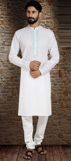 White and Off White color Kurta Pyjamas in Poly cotton fabric with Embroidered, Resham, Thread work : 1582687
