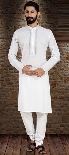 White and Off White color Kurta Pyjamas in Poly cotton fabric with Embroidered, Resham, Thread work : 1582688