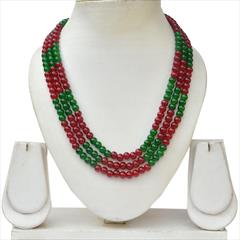 Green color Necklace in Copper studded with Beads & Enamel : 1582955