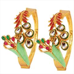 Multicolor color Bangles in Brass studded with Kundan & Gold Rodium Polish : 1583268