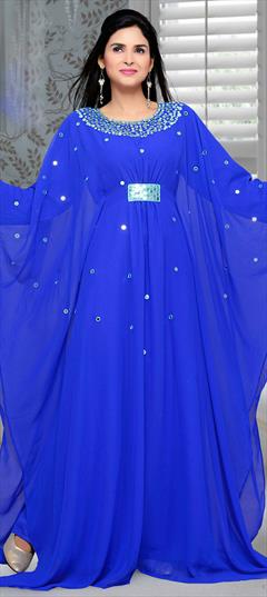 Blue color Kaftan in Faux Georgette fabric with Mirror work : 1583717