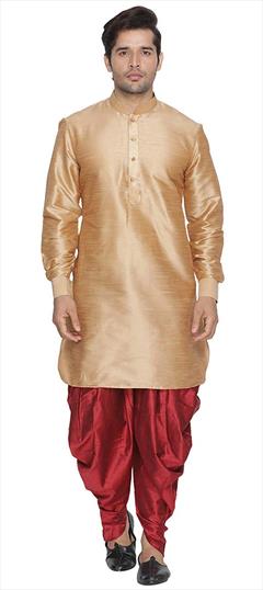 Beige and Brown color Dhoti Kurta in Dupion Silk fabric with Patch work : 1584510