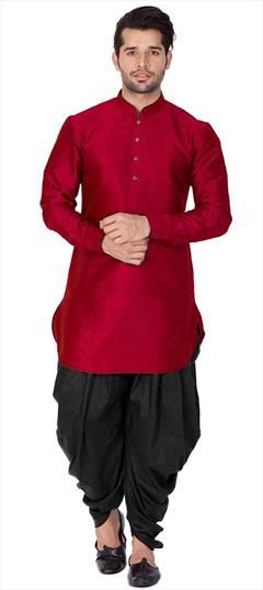 Red and Maroon color Dhoti Kurta in Dupion Silk fabric with Patch work : 1584512