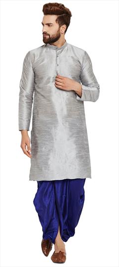 Black and Grey color Dhoti Kurta in Dupion Silk fabric with Patch work : 1584519