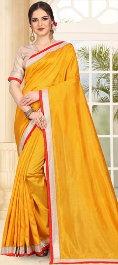 Casual Yellow color Saree in Art Silk, Silk fabric with South Border work : 1584577
