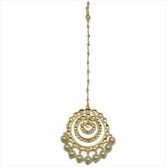 White and Off White color Mang Tikka in Copper studded with Kundan, Pearl & Gold Rodium Polish : 1587063