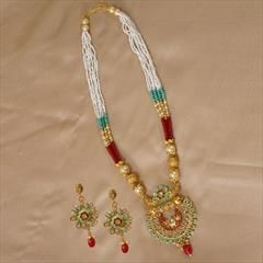 White and Off White color Necklace in Copper studded with Cubic Zirconia, Kundan, Pearl & Gold Rodium Polish : 1588520