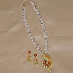 White and Off White color Necklace in Copper studded with Kundan, Pearl & Gold Rodium Polish : 1588530