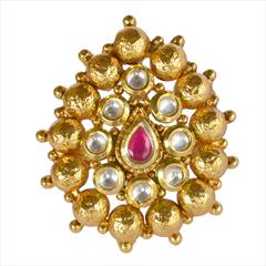Pink and Majenta, White and Off White color Ring in Brass studded with Kundan & Gold Rodium Polish : 1589051