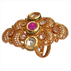 Pink and Majenta, White and Off White color Ring in Brass studded with Kundan & Gold Rodium Polish : 1589061