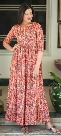 Casual Multicolor color Kurti in Muslin fabric with A Line, Long Sleeve Digital Print work : 1589456
