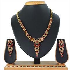 Gold, Red and Maroon color Necklace in Metal Alloy studded with CZ Diamond & Gold Rodium Polish : 1590691