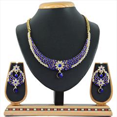 Blue, White and Off White color Necklace in Metal Alloy studded with CZ Diamond & Gold Rodium Polish : 1590701