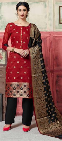 Party Wear Red and Maroon color Salwar Kameez in Art Silk fabric with Straight Weaving work : 1590708
