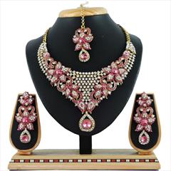 Pink and Majenta, White and Off White color Necklace in Metal Alloy studded with CZ Diamond & Gold Rodium Polish : 1590895
