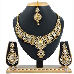 Gold, White and Off White color Necklace in Metal Alloy studded with CZ Diamond & Gold Rodium Polish : 1590930