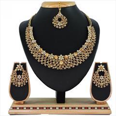 Gold, White and Off White color Necklace in Metal Alloy studded with CZ Diamond & Gold Rodium Polish : 1590941