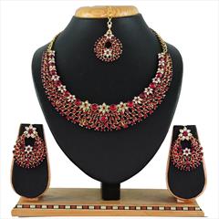 Red and Maroon, White and Off White color Necklace in Metal Alloy studded with CZ Diamond & Gold Rodium Polish : 1590942
